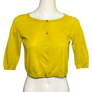 S Max Mara Cropped Cotton Cardigan Sweater Mustard Yellow Half Sleeve Size M